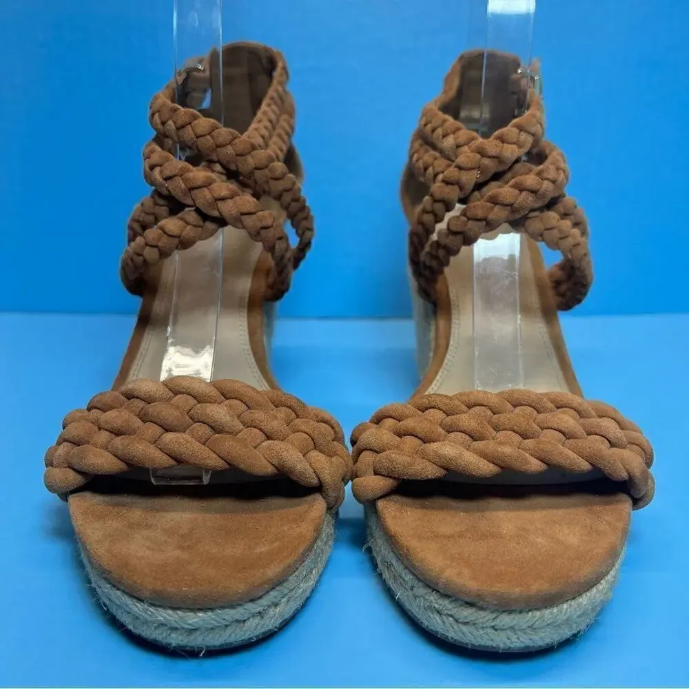 Tory Burch Bailey Braided Ankle SOHO Lux Suede Espadrille Wedge Sandals Womens 9